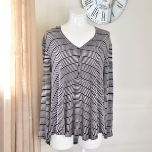 Lush Flowy Hooded Cozy Knit Hooded Button Neck Top